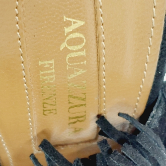 Aquazzura Black Suede Sexy Thing Fringe Peep Toe Booties Sandals Heels B163 - Picture 8 of 12